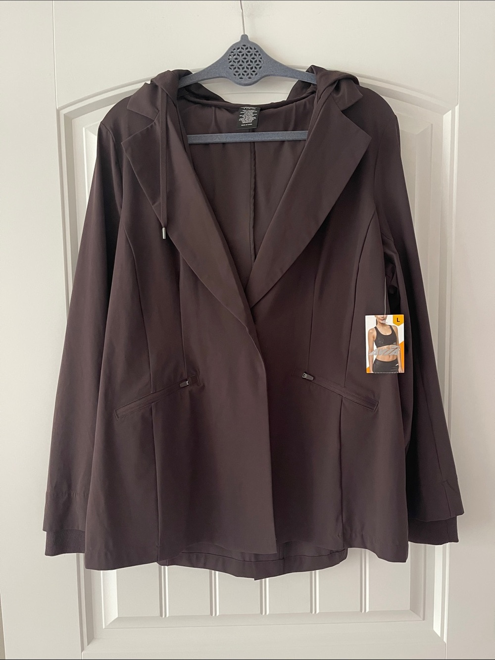 Avia Brown Hooded Active Blazer Jacket Large NWT